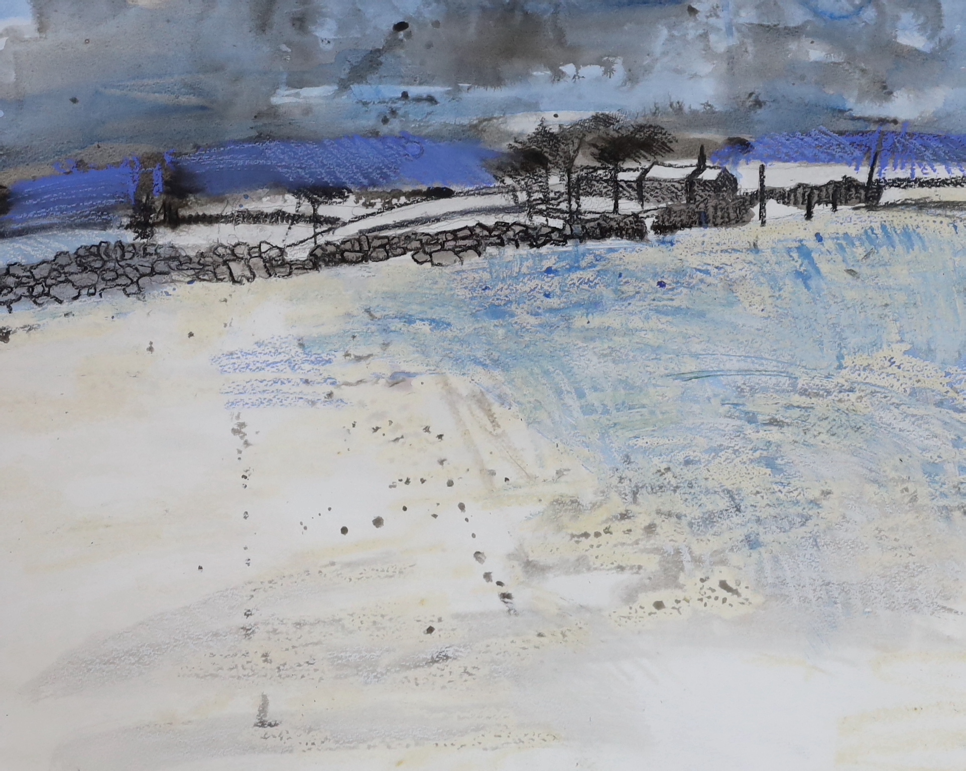 G Tongs (20th C.), ink and pastel on card, 'Pennine Winter', inscribed Medici gallery label verso, 49cm x 39cm